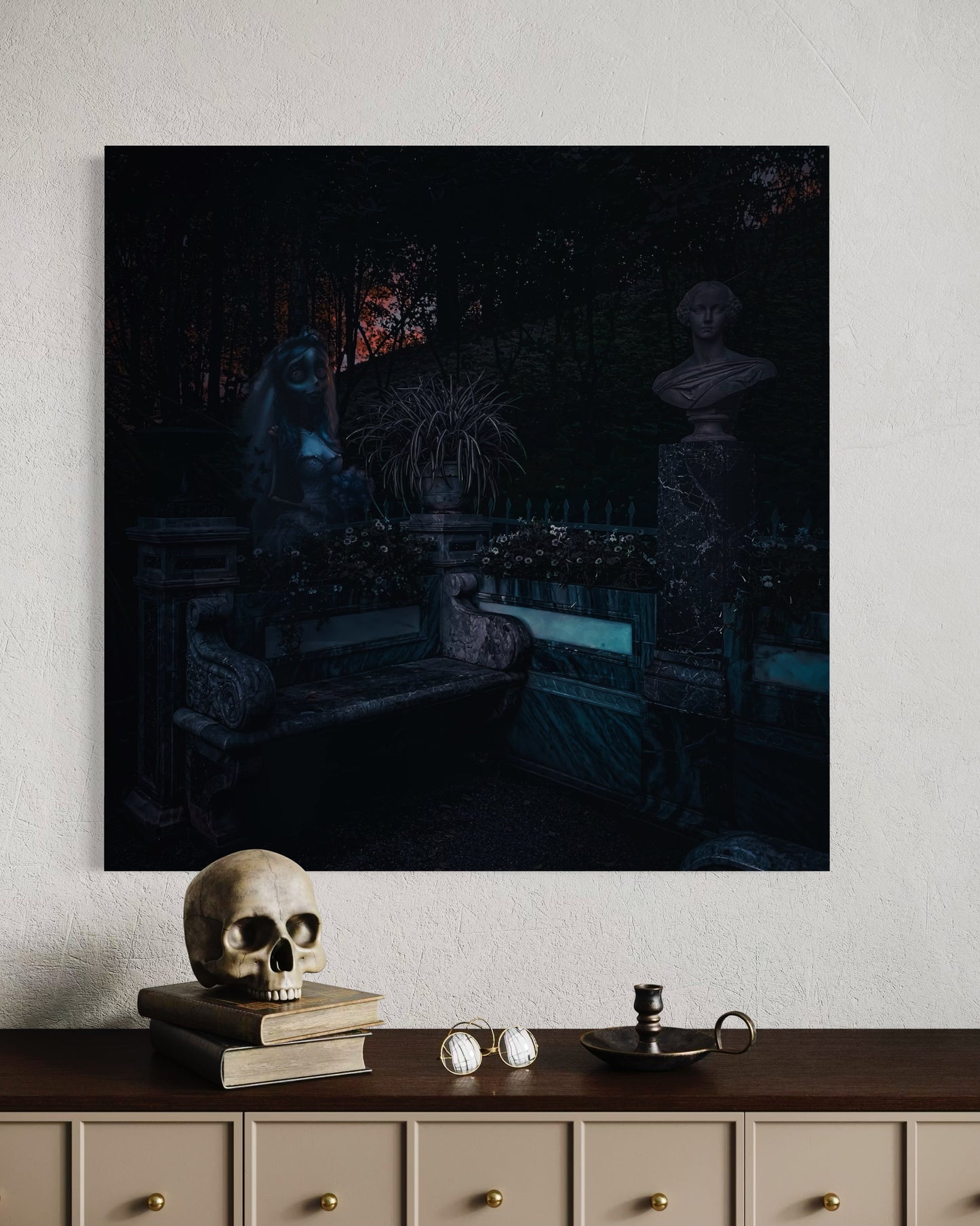 Gothic Garden Poster: Corpse Bride Inspired. Black Metal Frame