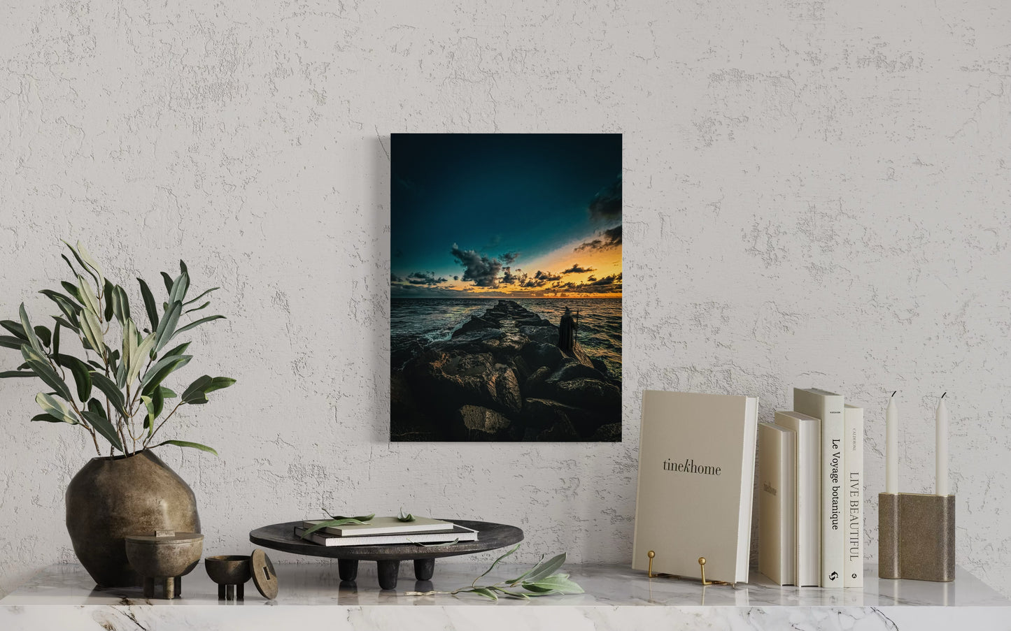 Fantasy Wizard Sunset Ocean Print: Semi-Glossy Paper Poster
