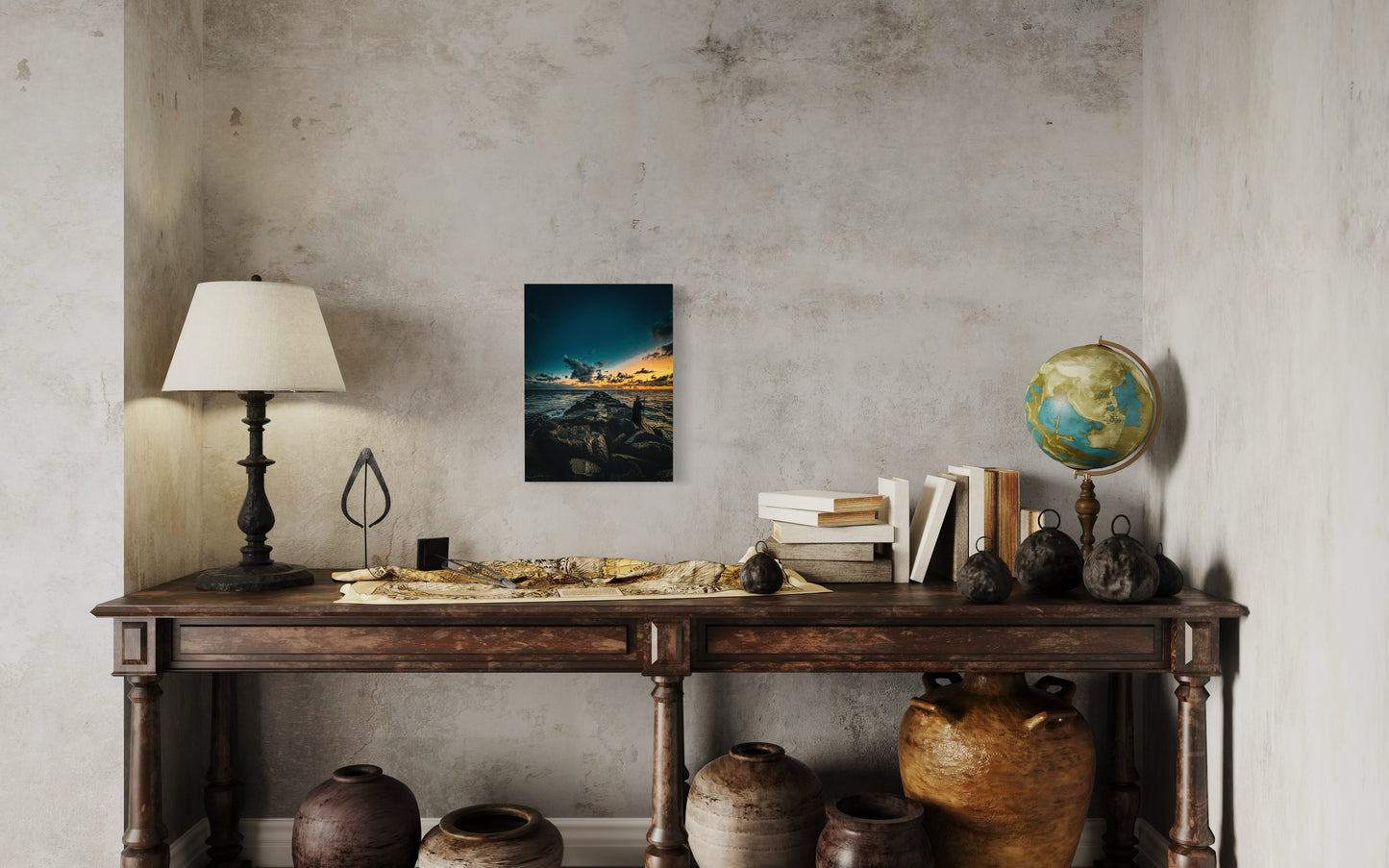 Fantasy Wizard Sunset Ocean Print: Semi-Glossy Paper Poster