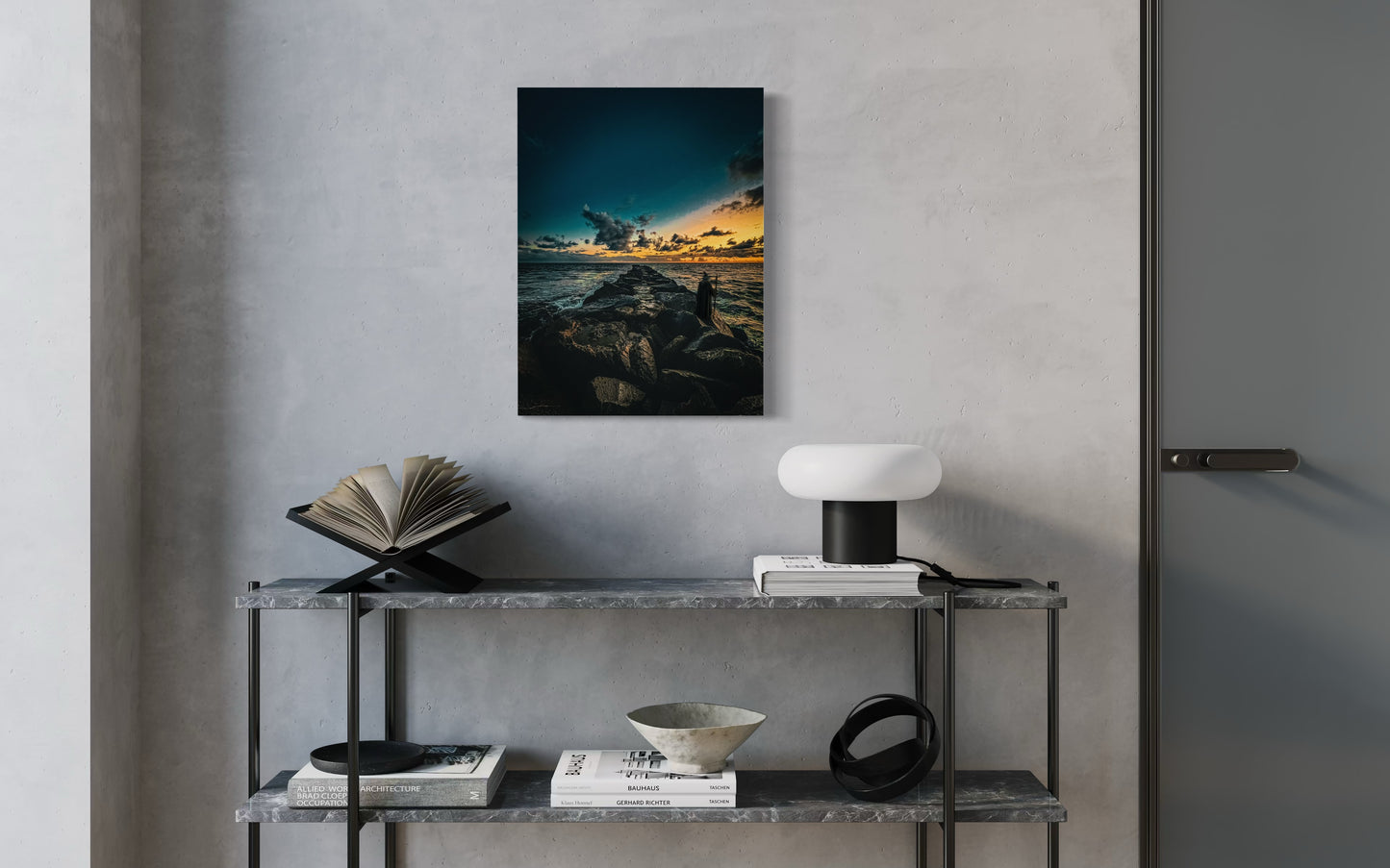 Fantasy Wizard Sunset Ocean Print: Semi-Glossy Paper Poster