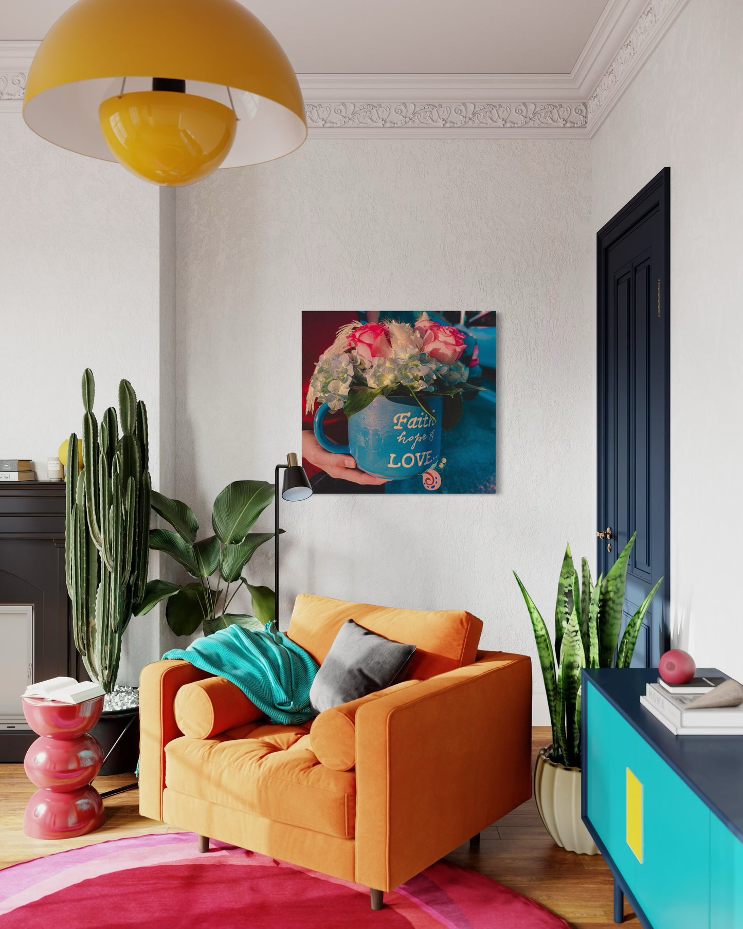 Floral Coffee Mug Print: Faith Hope Love, Inspirational Wall Art