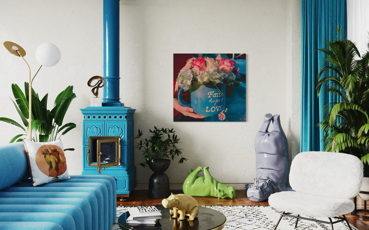 Floral Coffee Mug Print: Faith Hope Love, Inspirational Wall Art