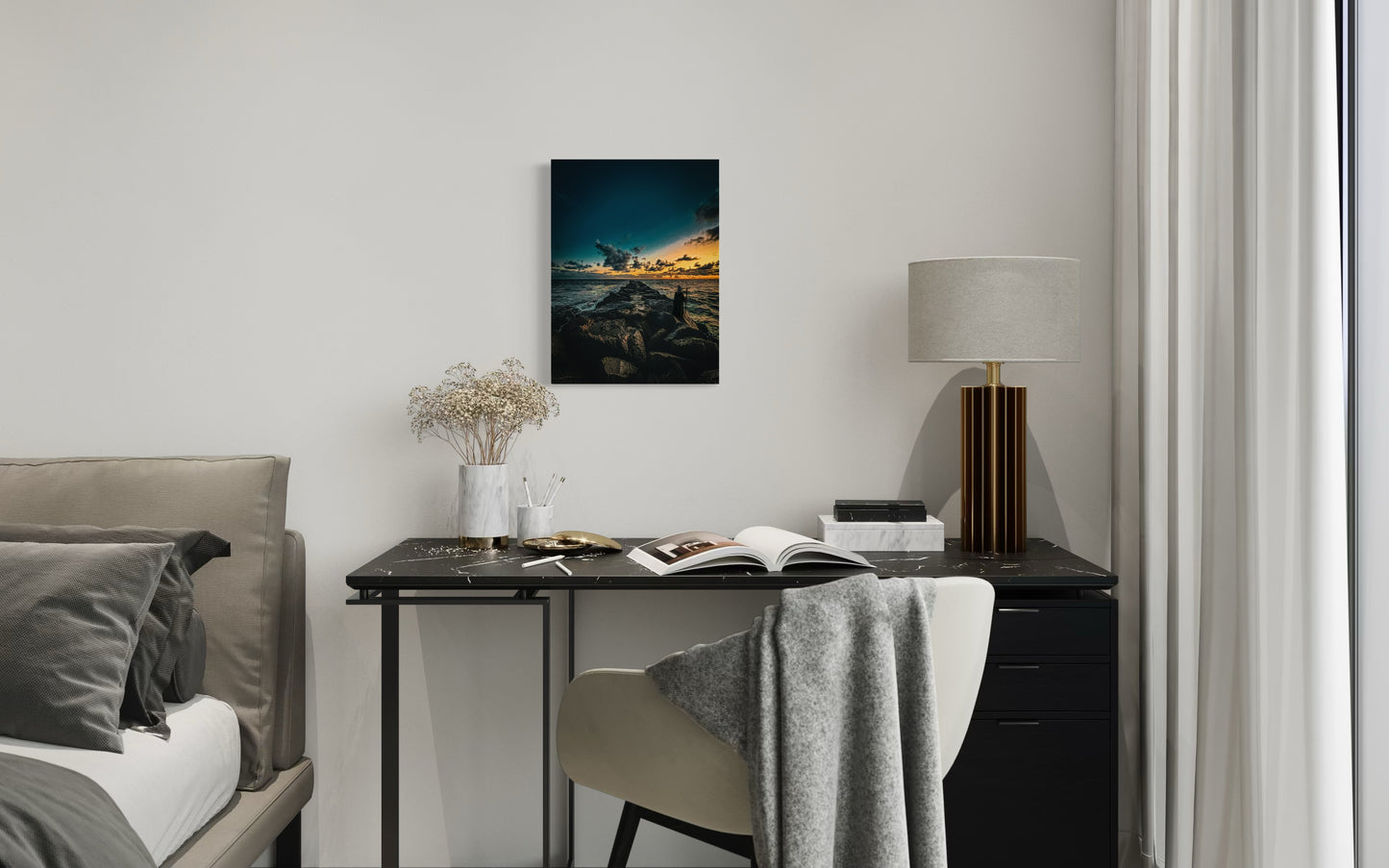 Fantasy Wizard Sunset Ocean Print: Semi-Glossy Paper Poster