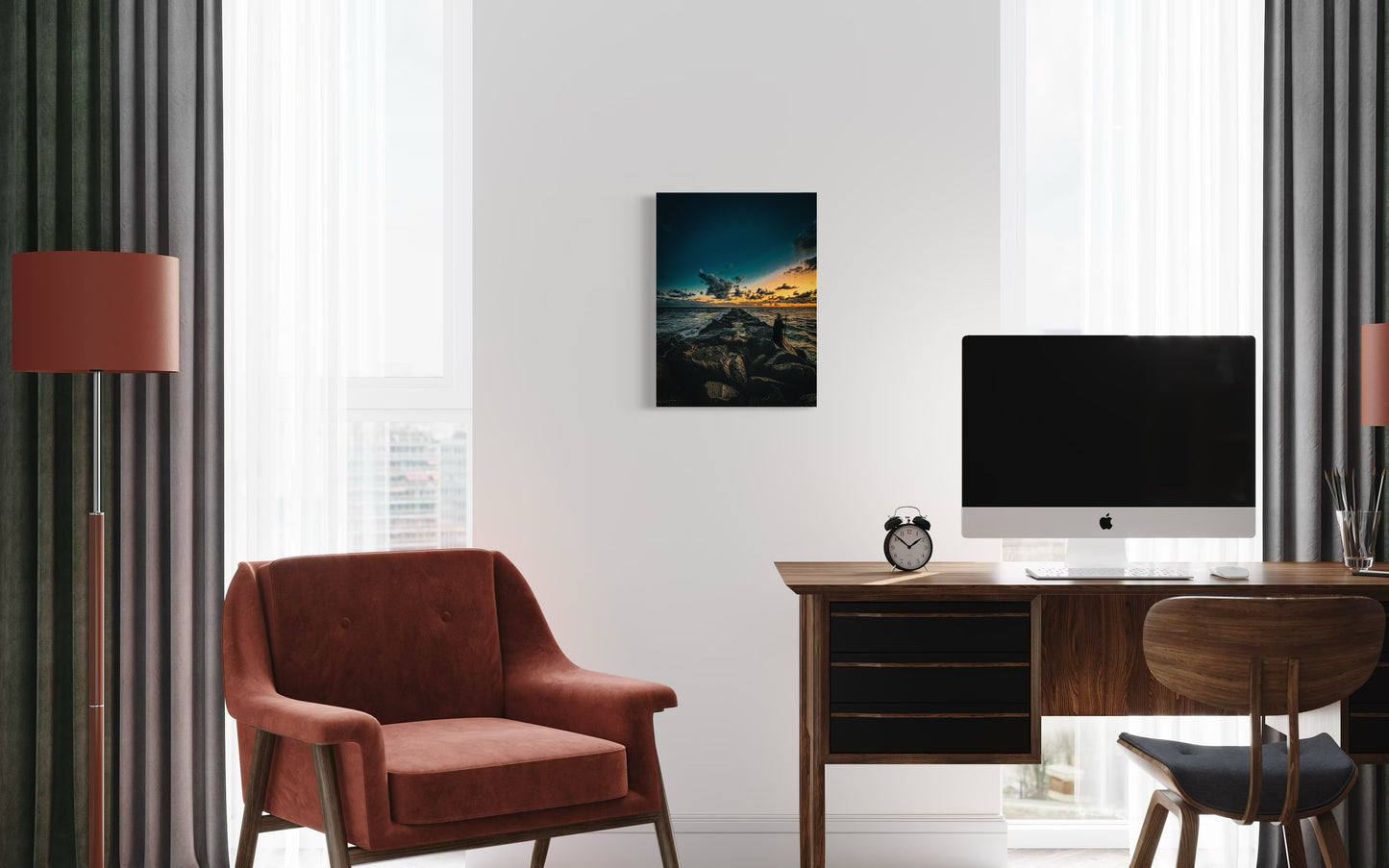 Fantasy Wizard Sunset Ocean Print: Semi-Glossy Paper Poster