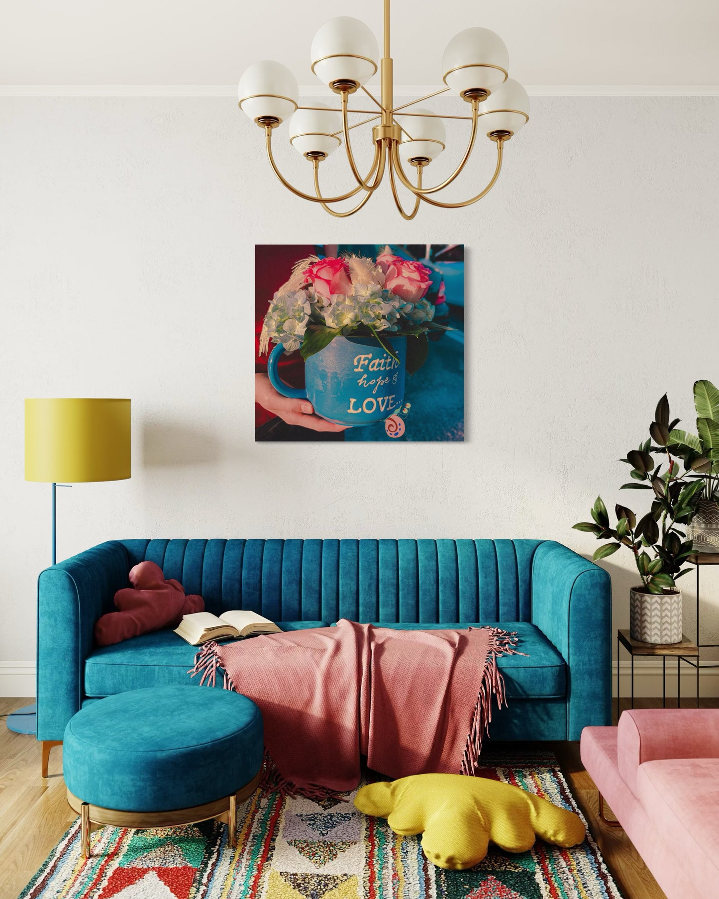 Floral Coffee Mug Print: Faith Hope Love, Inspirational Wall Art