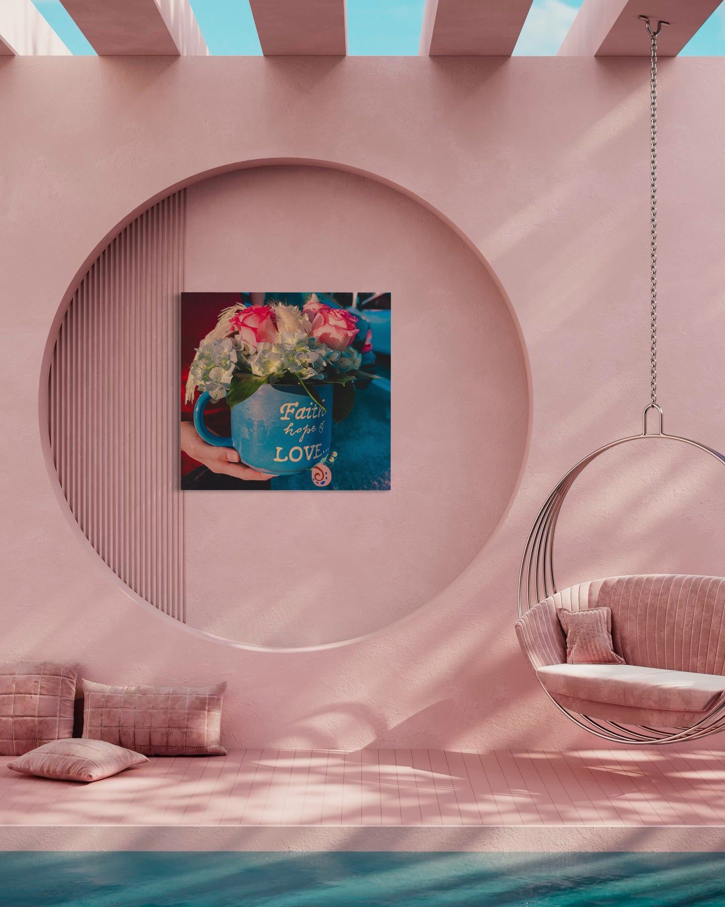 Floral Coffee Mug Print: Faith Hope Love, Inspirational Wall Art