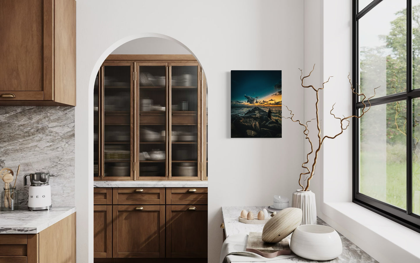 Fantasy Wizard Sunset Ocean Print: Semi-Glossy Paper Poster