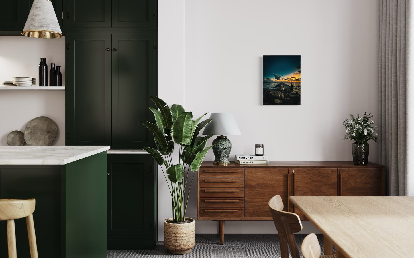 Fantasy Wizard Sunset Ocean Print: Semi-Glossy Paper Poster