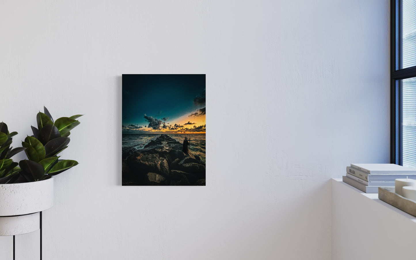 Fantasy Wizard Sunset Ocean Print: Semi-Glossy Paper Poster