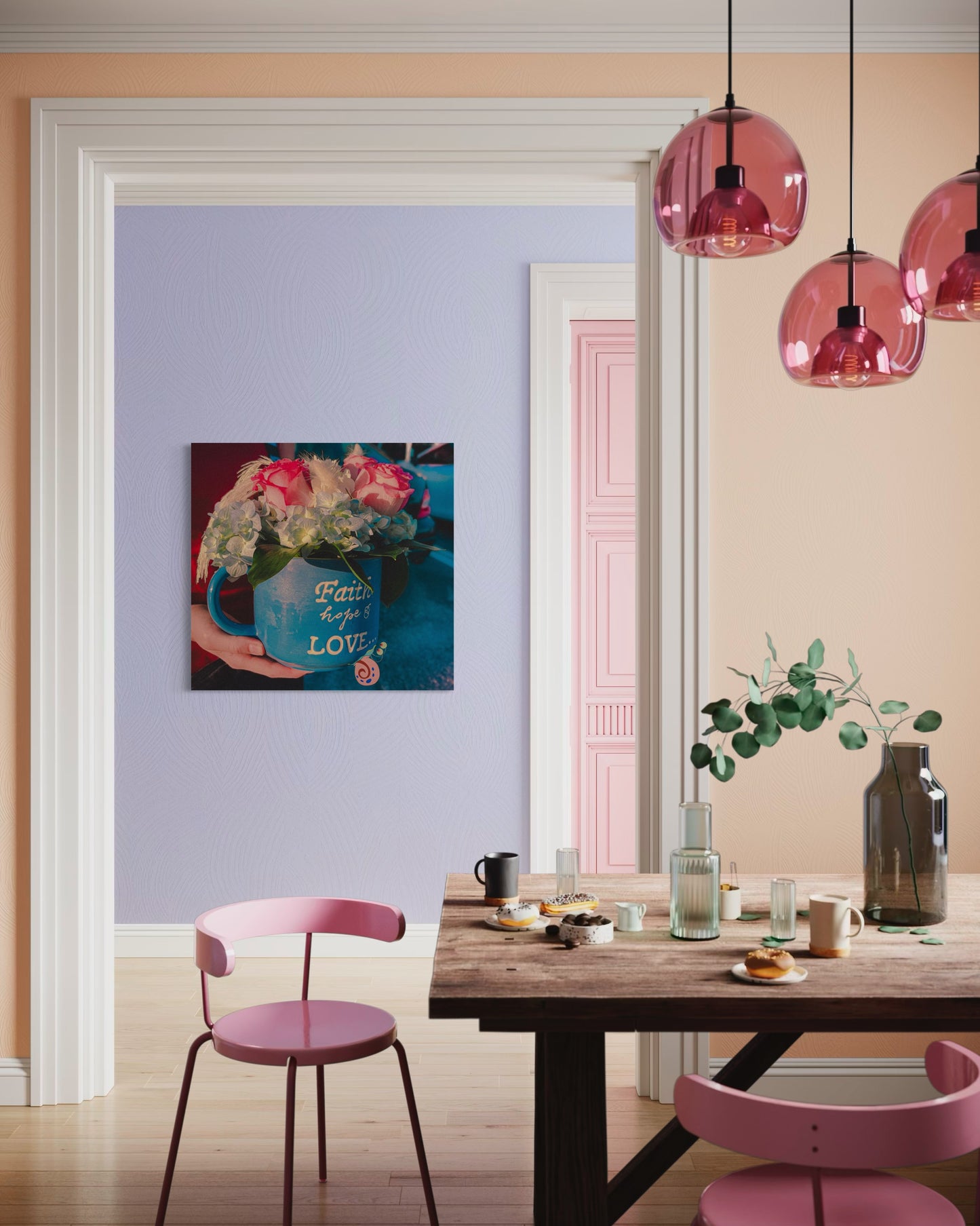 Floral Coffee Mug Print: Faith Hope Love, Inspirational Wall Art