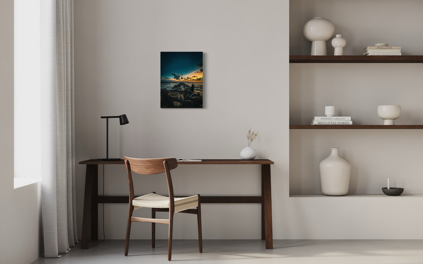 Fantasy Wizard Sunset Ocean Print: Semi-Glossy Paper Poster