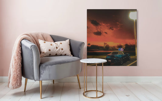 Sunset Drive Car Photography Print: Romantic Wall Art