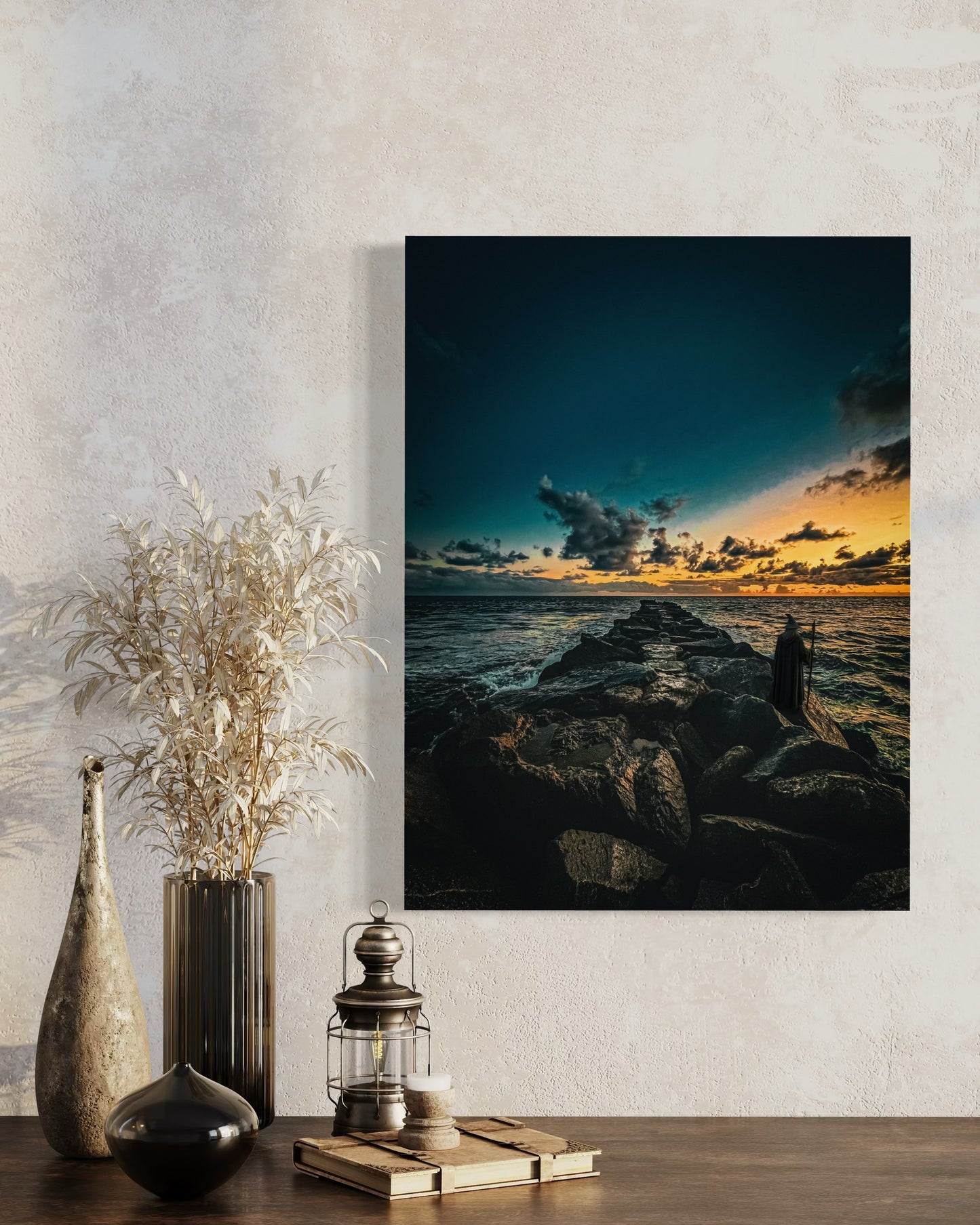 Fantasy Wizard Sunset Ocean Print: Semi-Glossy Paper Poster