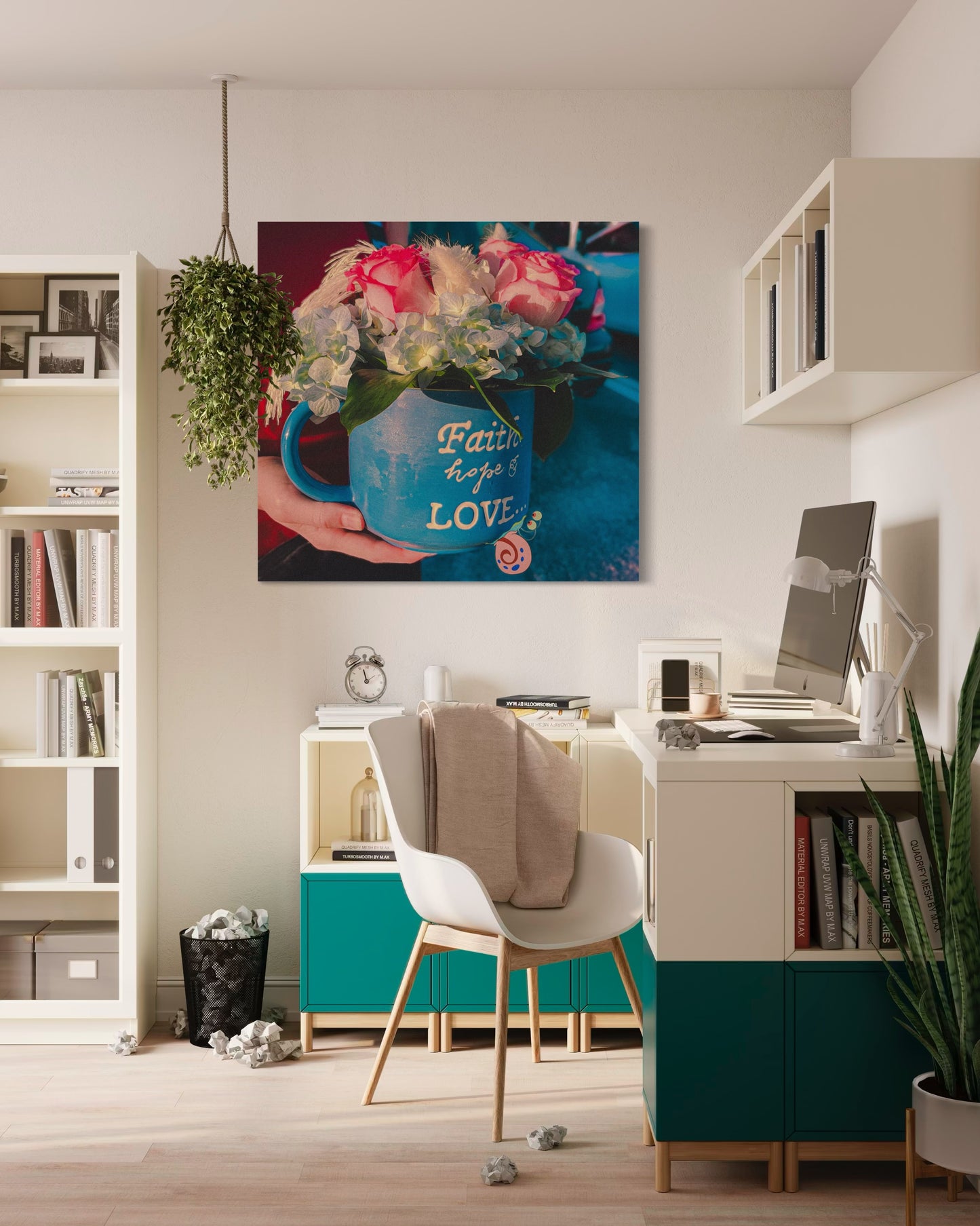 Floral Coffee Mug Print: Faith Hope Love, Inspirational Wall Art