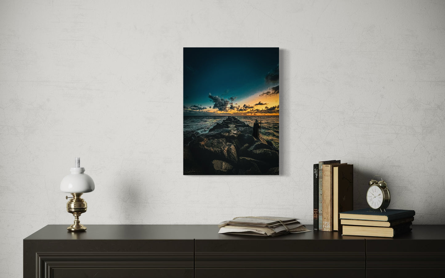 Fantasy Wizard Sunset Ocean Print: Semi-Glossy Paper Poster
