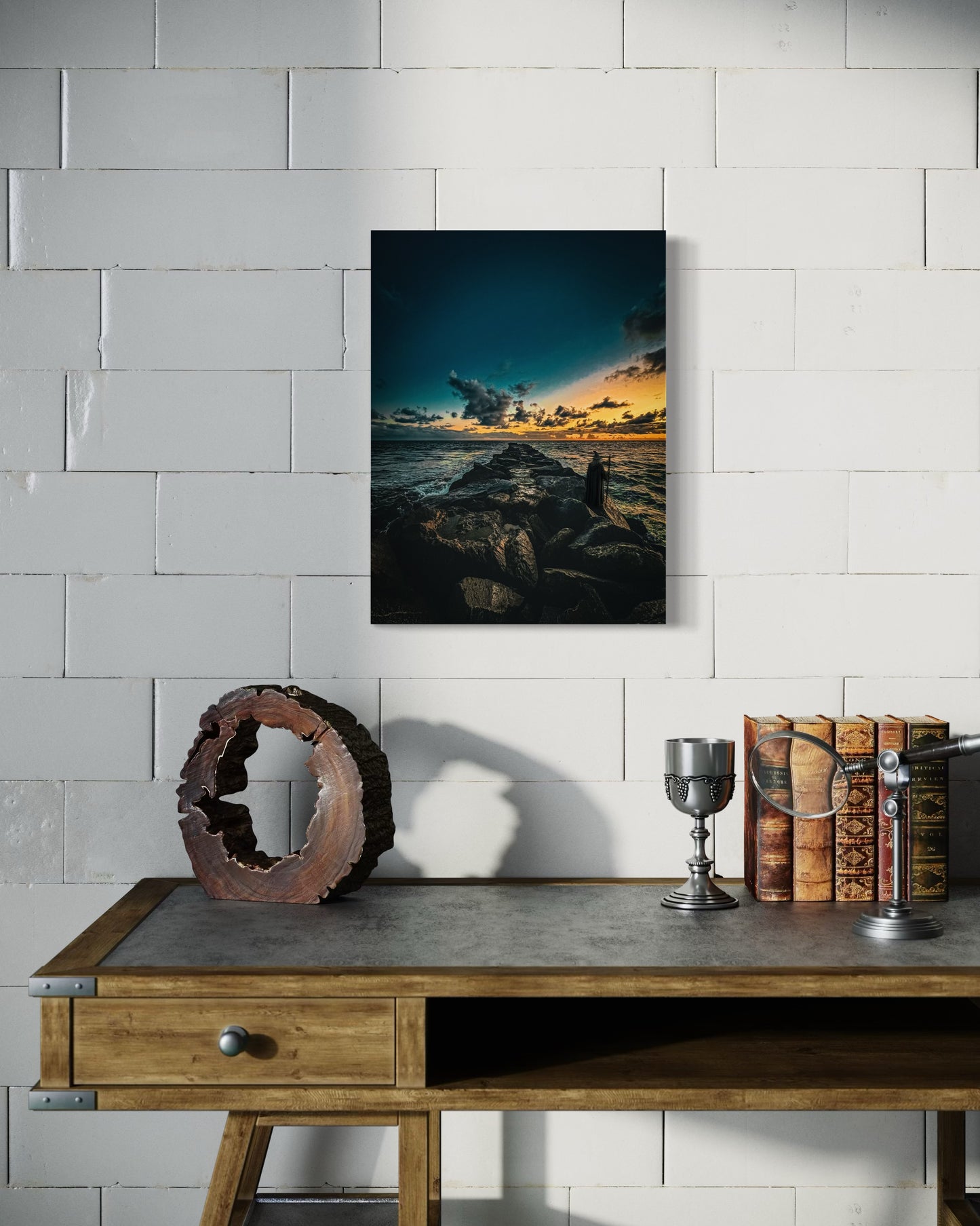 Fantasy Wizard Sunset Ocean Print: Semi-Glossy Paper Poster