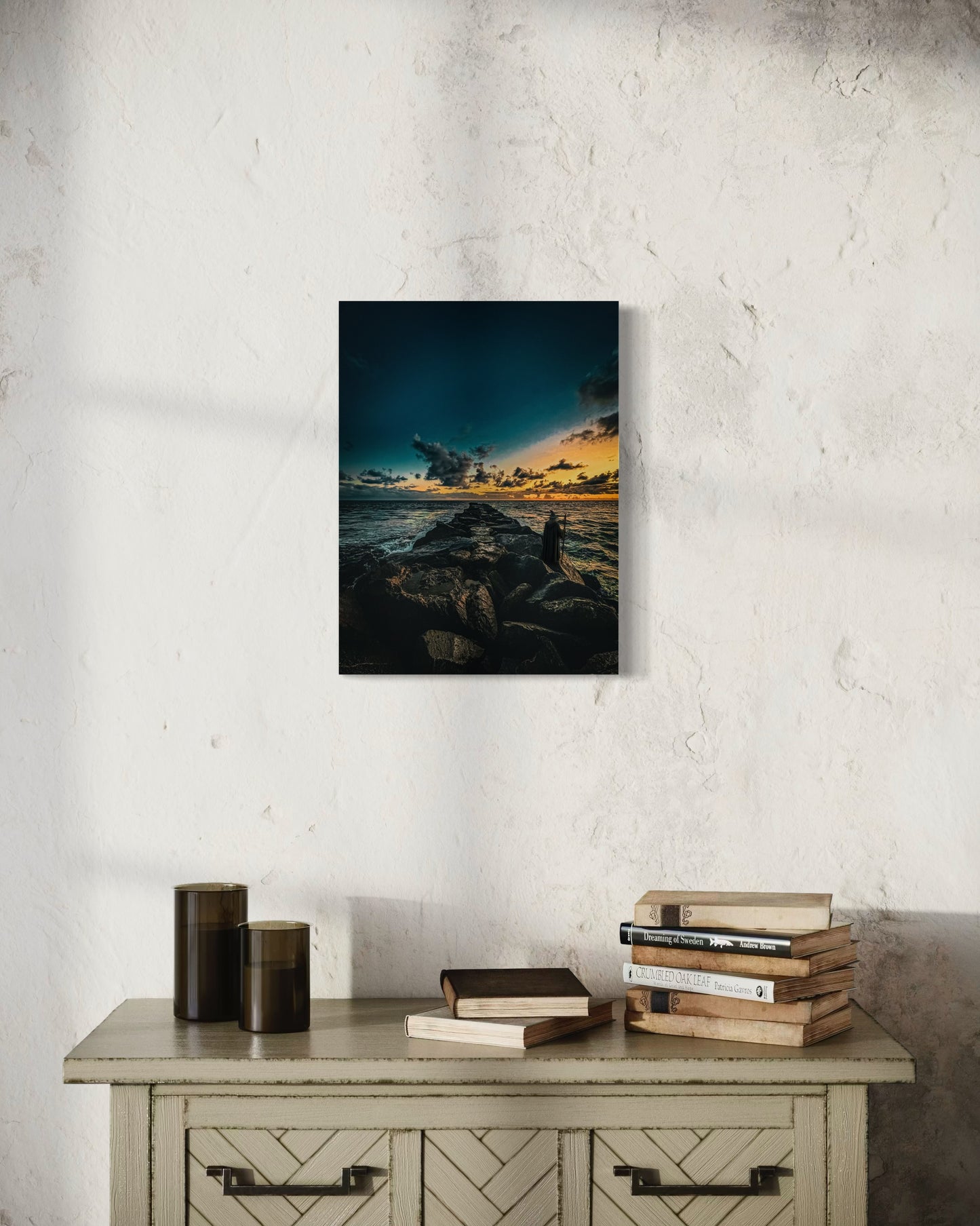 Fantasy Wizard Sunset Ocean Print: Semi-Glossy Paper Poster