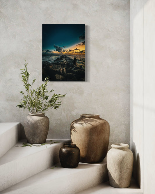 Fantasy Wizard Sunset Ocean Print: Semi-Glossy Paper Poster