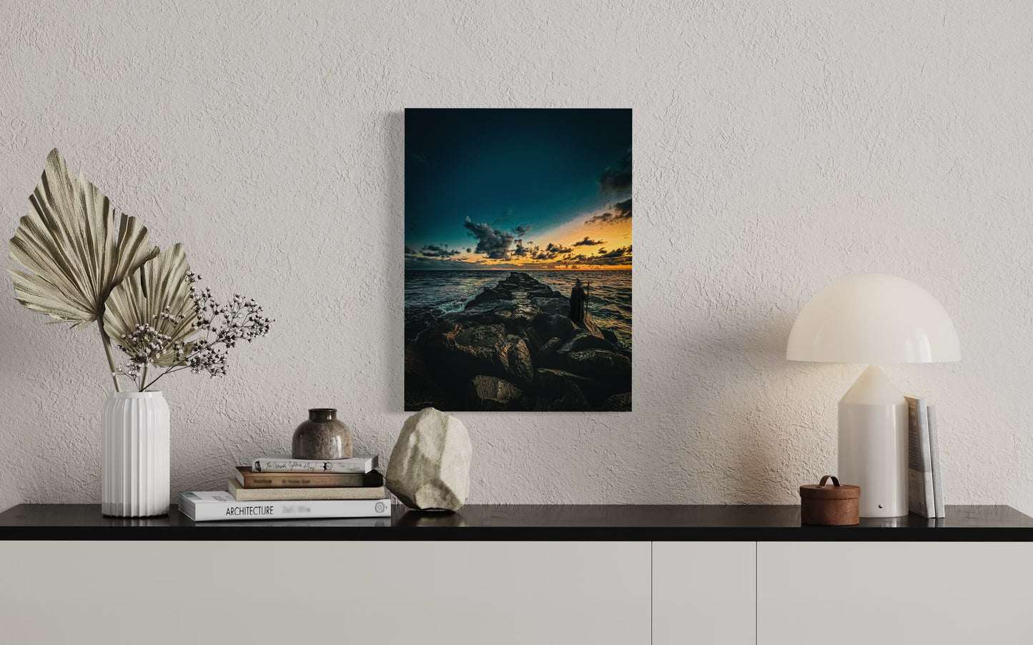 Fantasy Wizard Sunset Ocean Print: Semi-Glossy Paper Poster