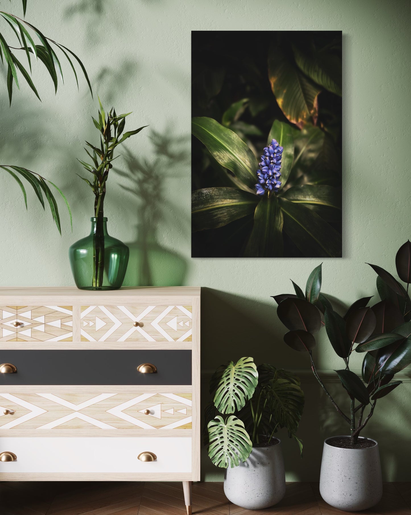 Dark Botanical Wall Art, Blue Flower Photography Print, Moody Nature Poster, Minimalist Floral Decor