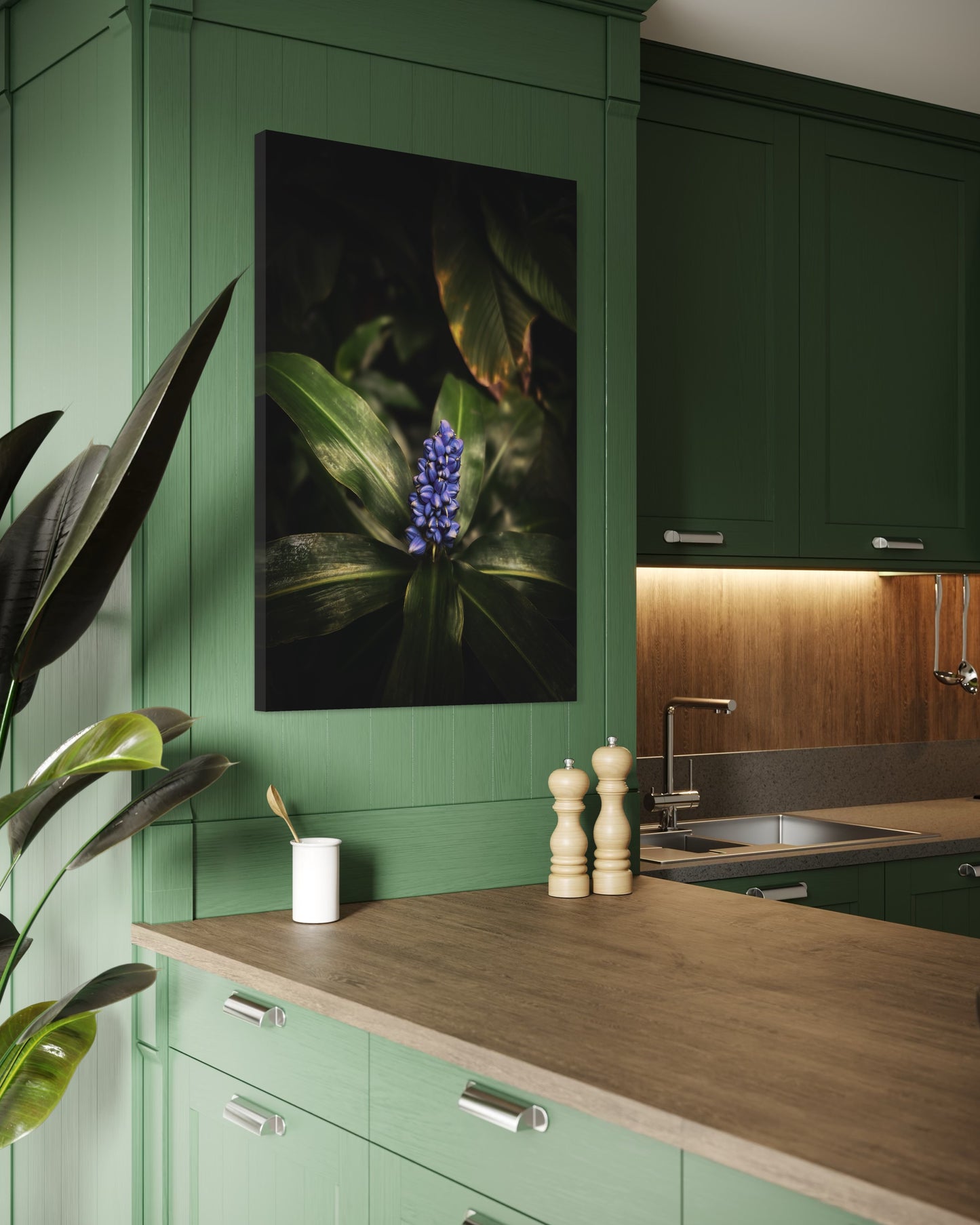 Dark Botanical Wall Art, Blue Flower Photography Print, Moody Nature Poster, Minimalist Floral Decor