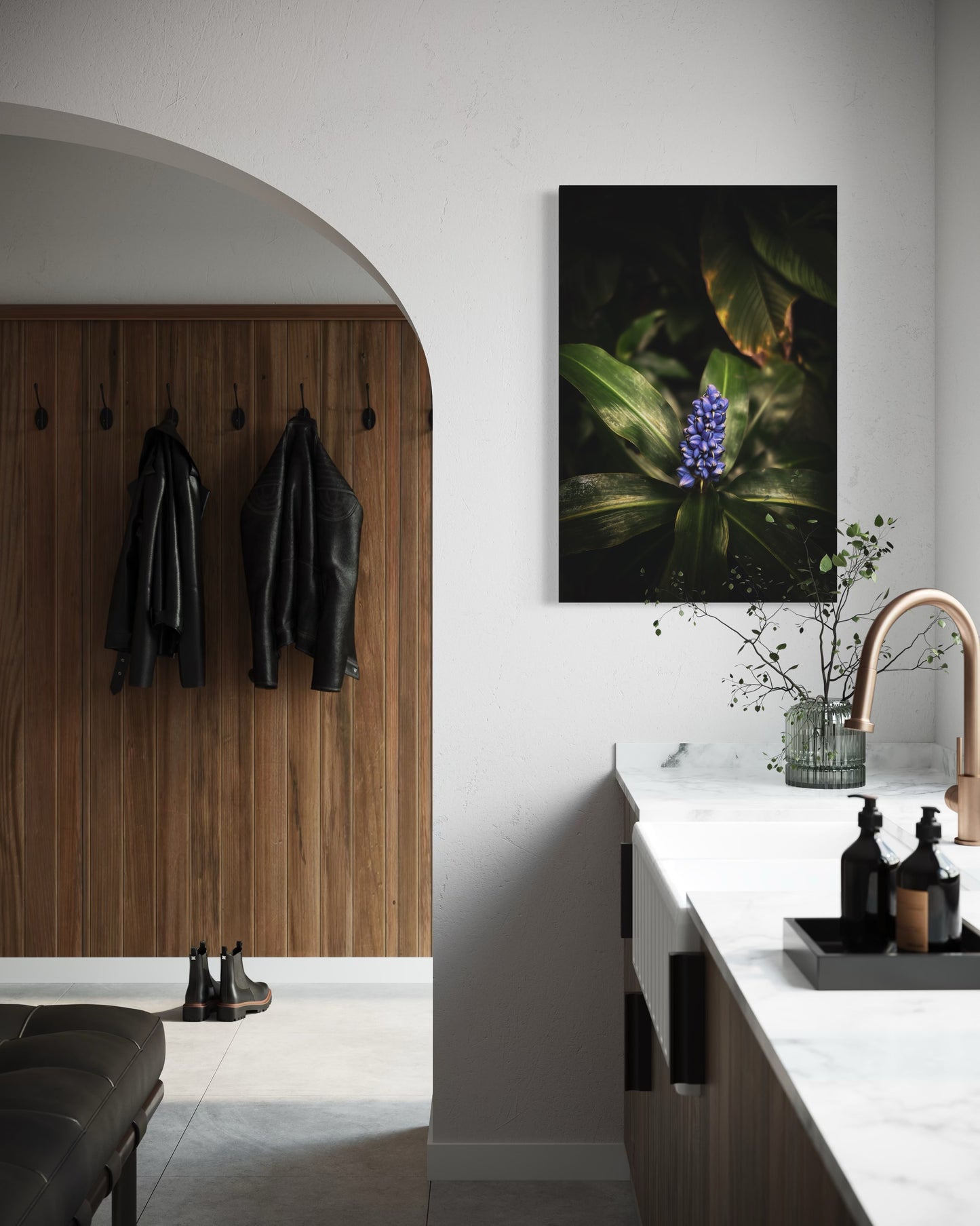 Dark Botanical Wall Art, Blue Flower Photography Print, Moody Nature Poster, Minimalist Floral Decor