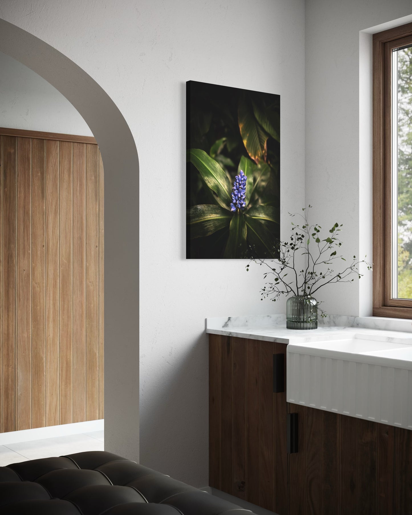 Dark Botanical Wall Art, Blue Flower Photography Print, Moody Nature Poster, Minimalist Floral Decor