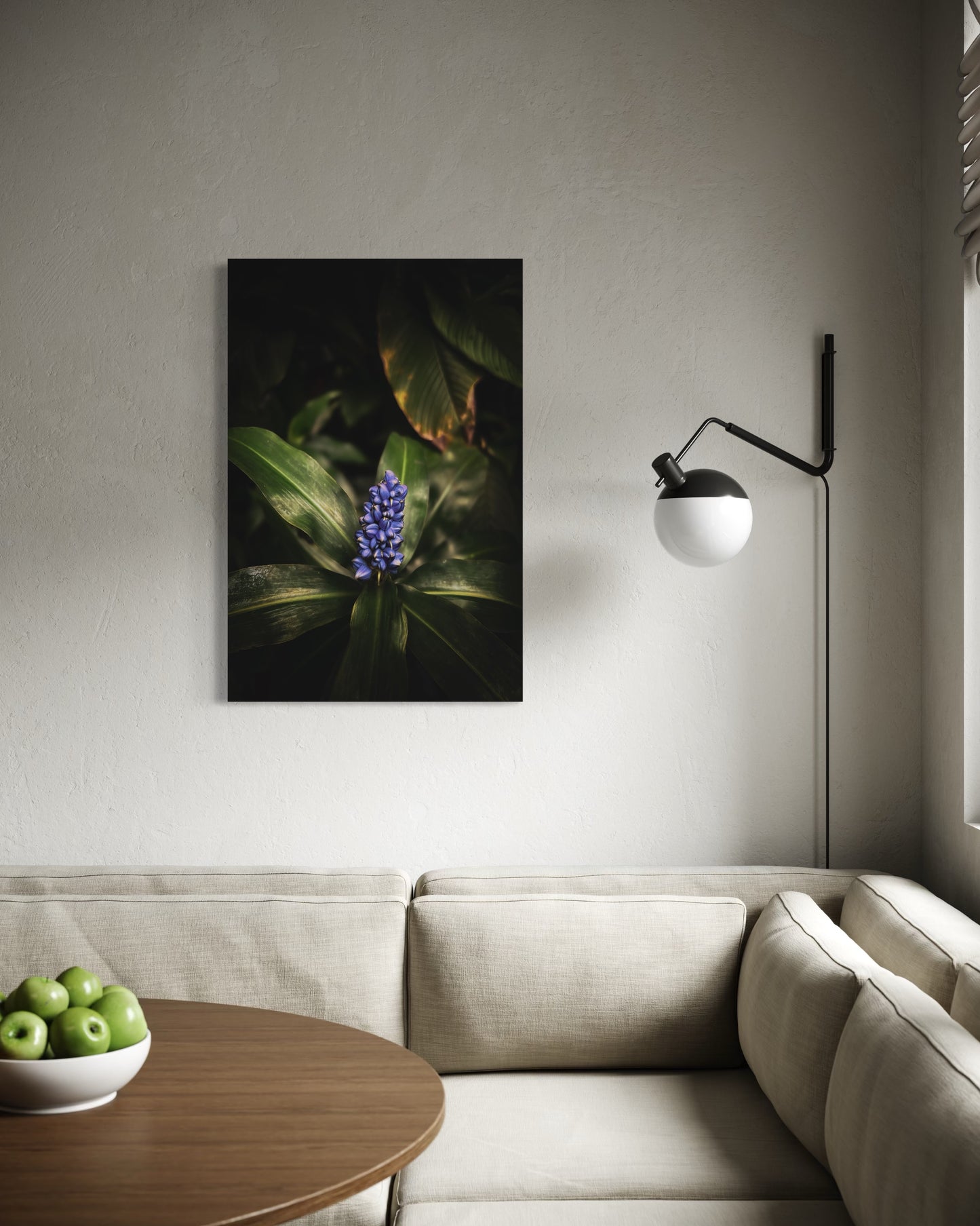 Dark Botanical Wall Art, Blue Flower Photography Print, Moody Nature Poster, Minimalist Floral Decor