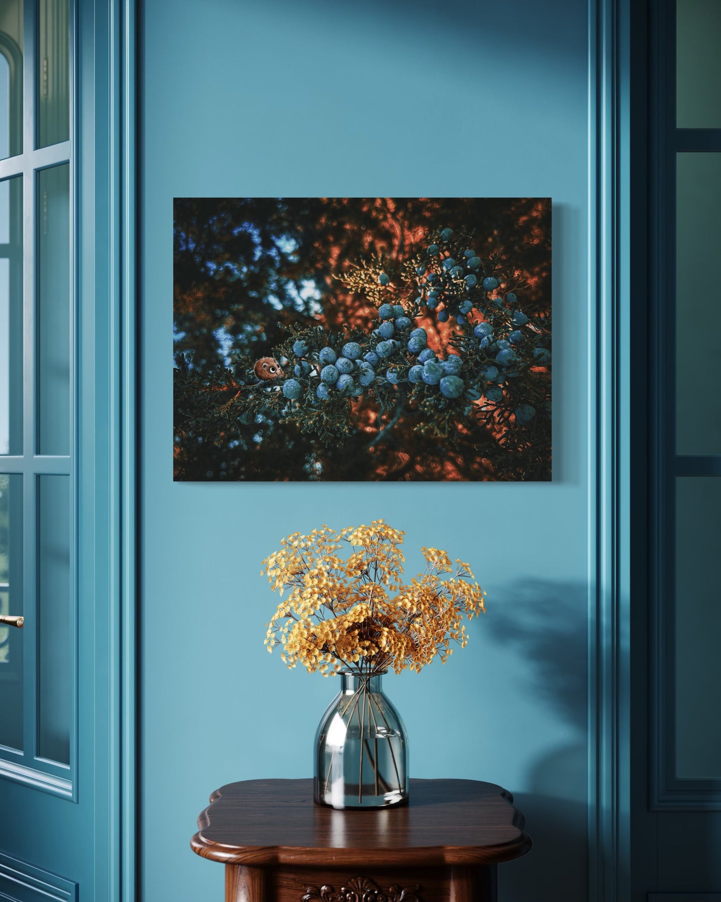 Forest Berries Photo Print: Moody Nature Art, Black Metal Frame