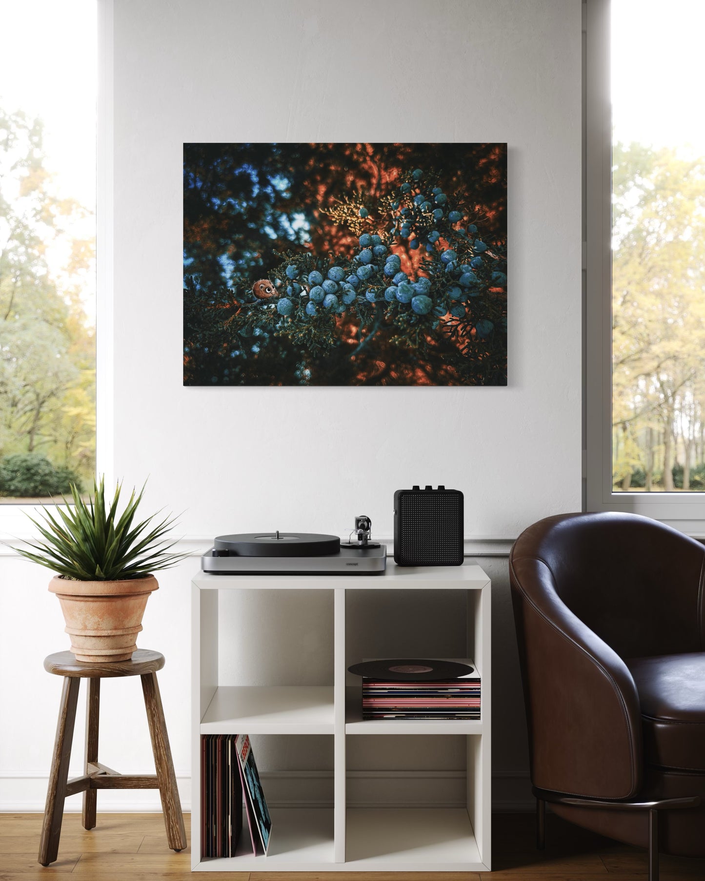 Forest Berries Photo Print: Moody Nature Art, Black Metal Frame