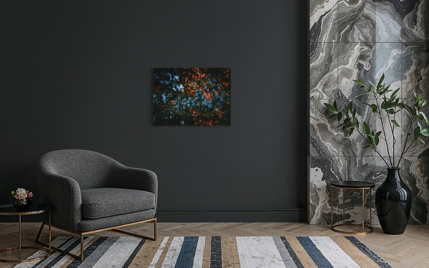 Forest Berries Photo Print: Moody Nature Art, Black Metal Frame