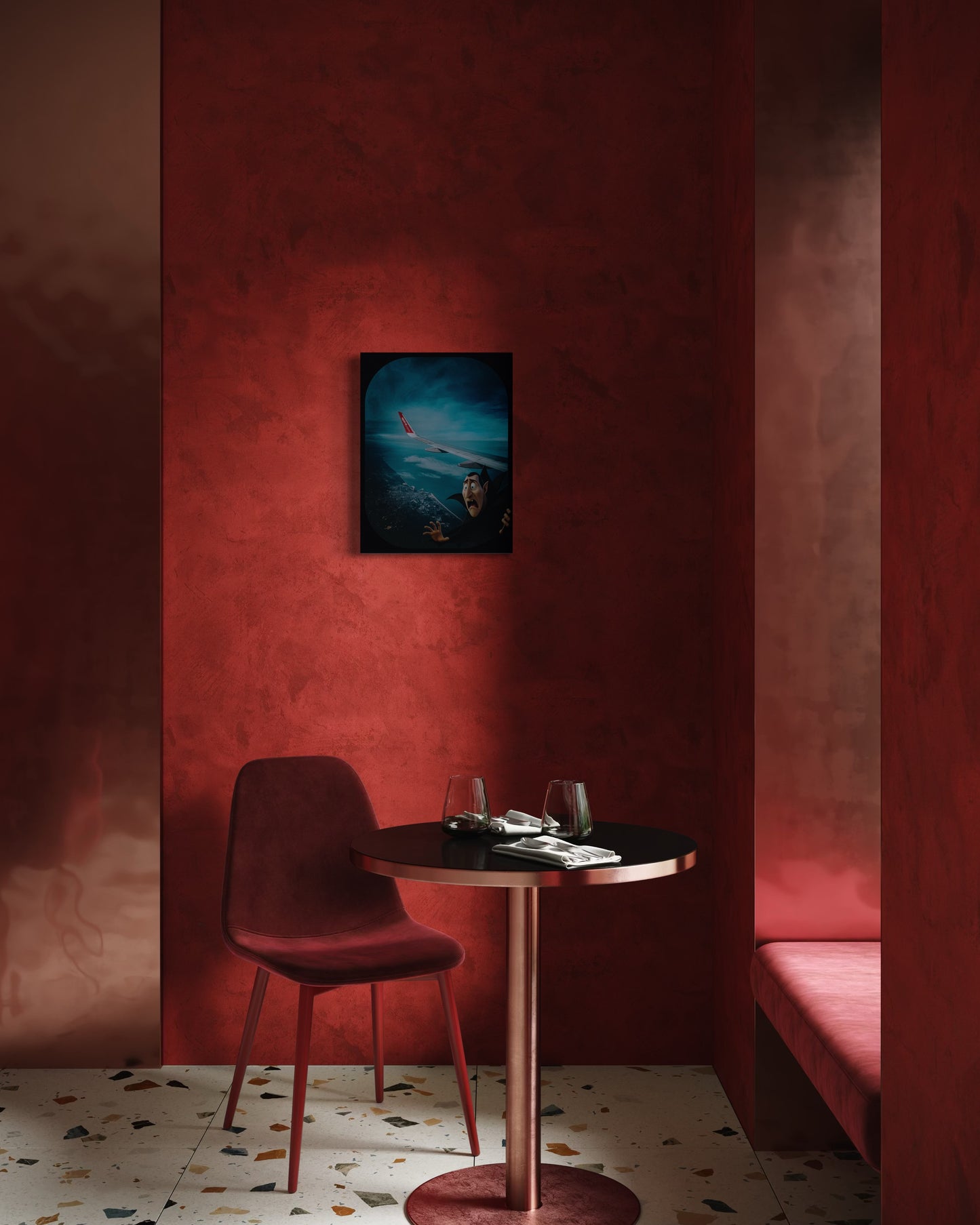 Dracula Airplane Window Print: Humorous Travel Art