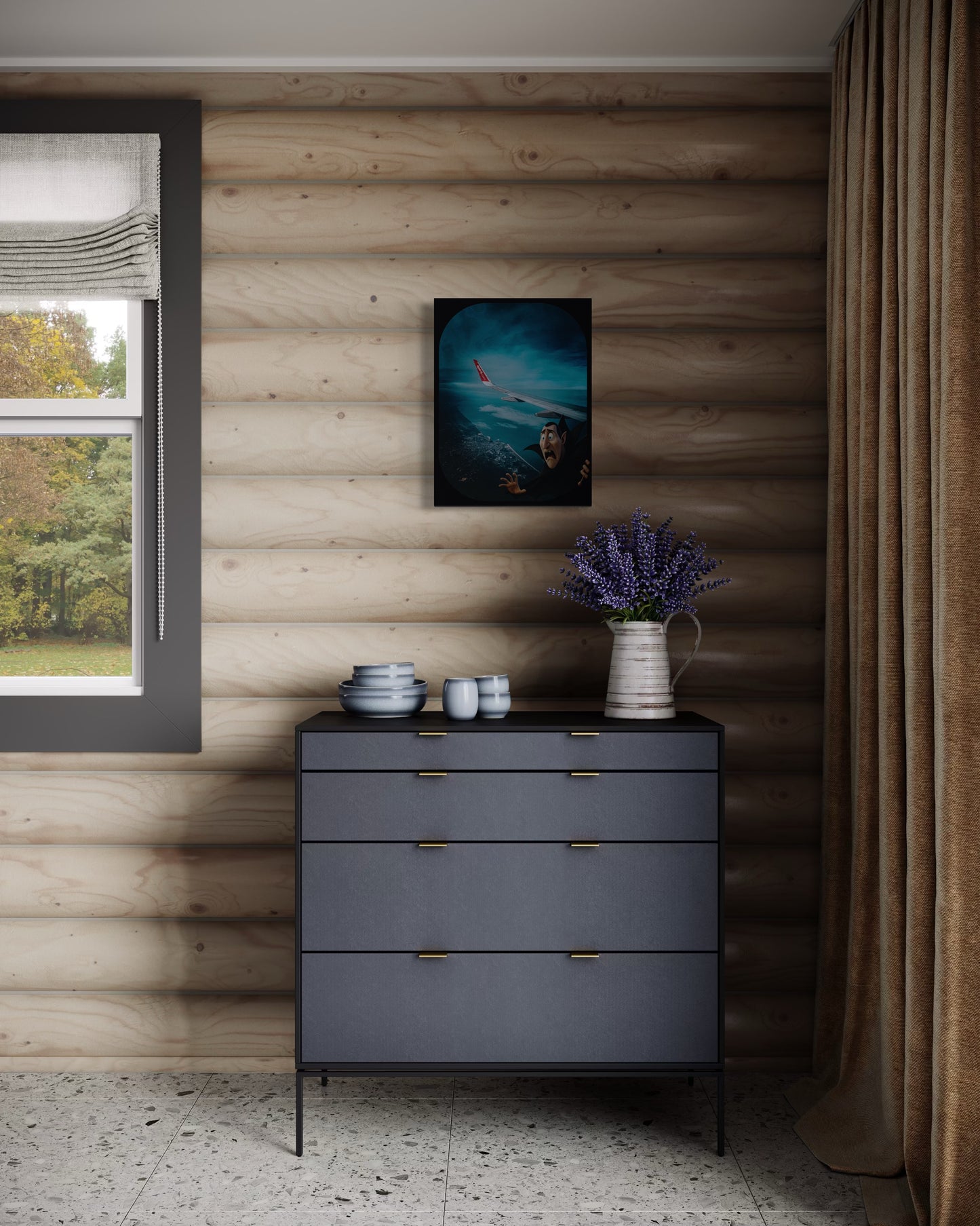 Dracula Airplane Window Print: Humorous Travel Art