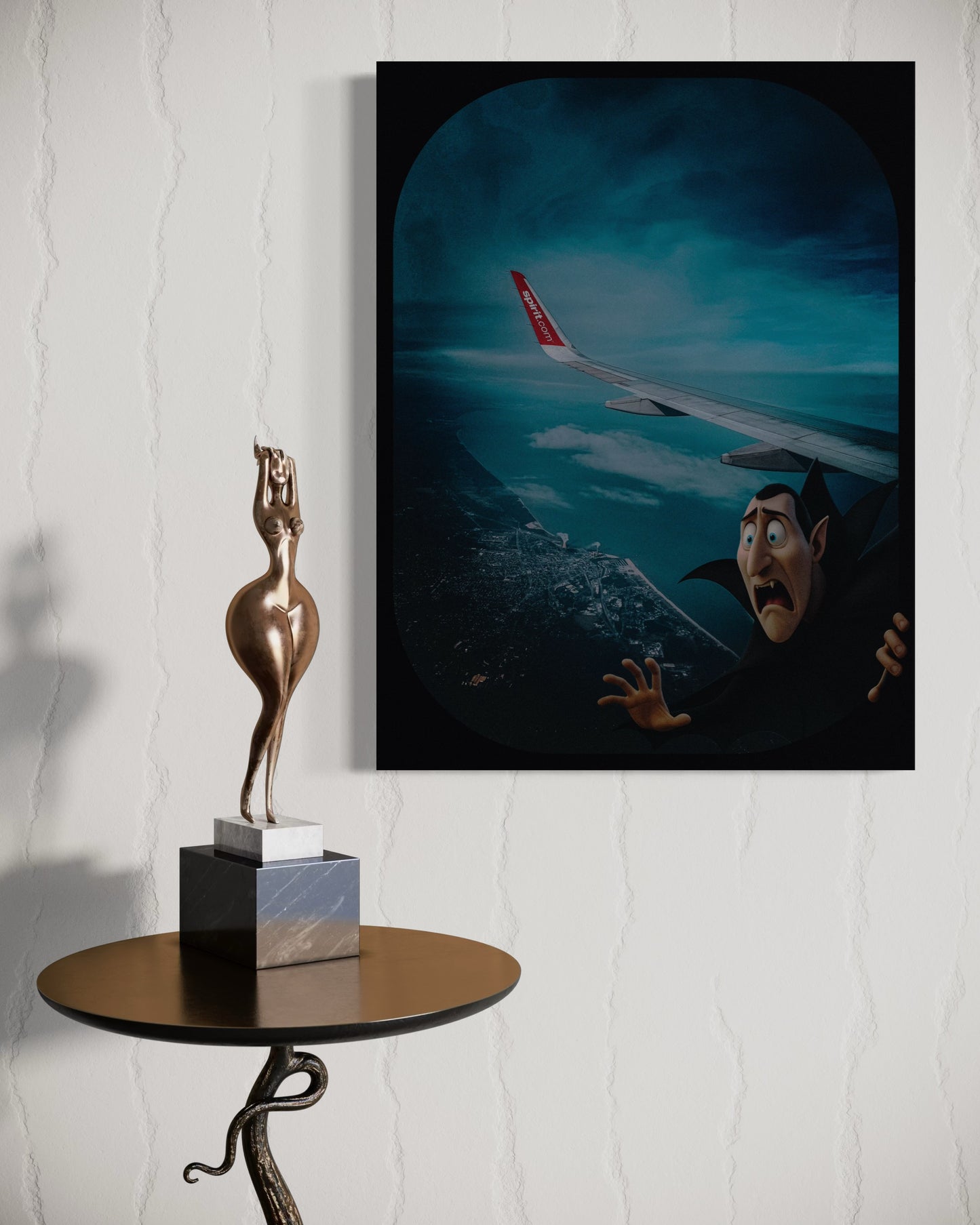 Dracula Airplane Window Print: Humorous Travel Art