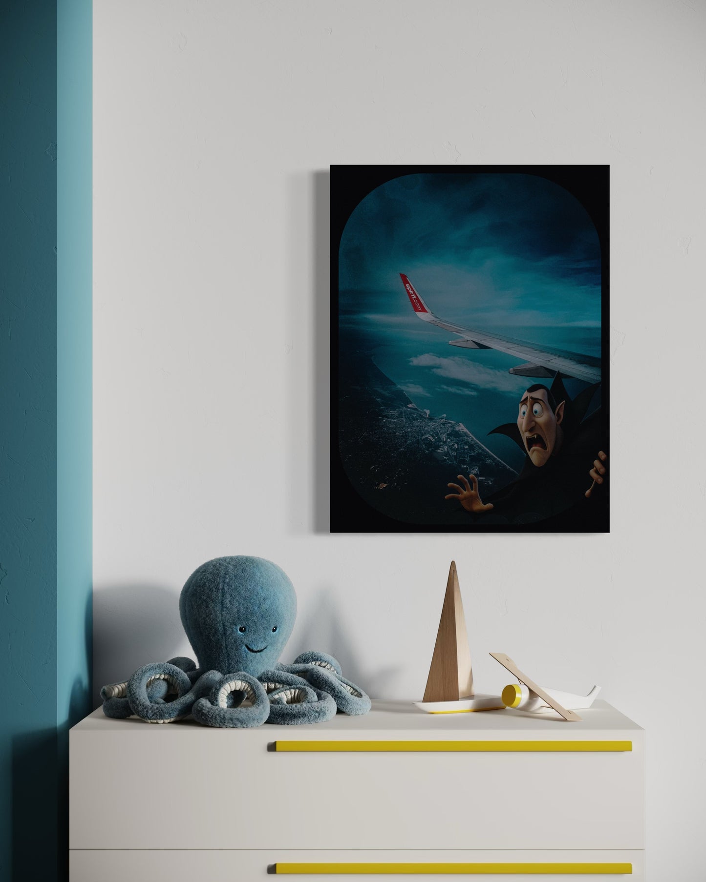 Dracula Airplane Window Print: Humorous Travel Art