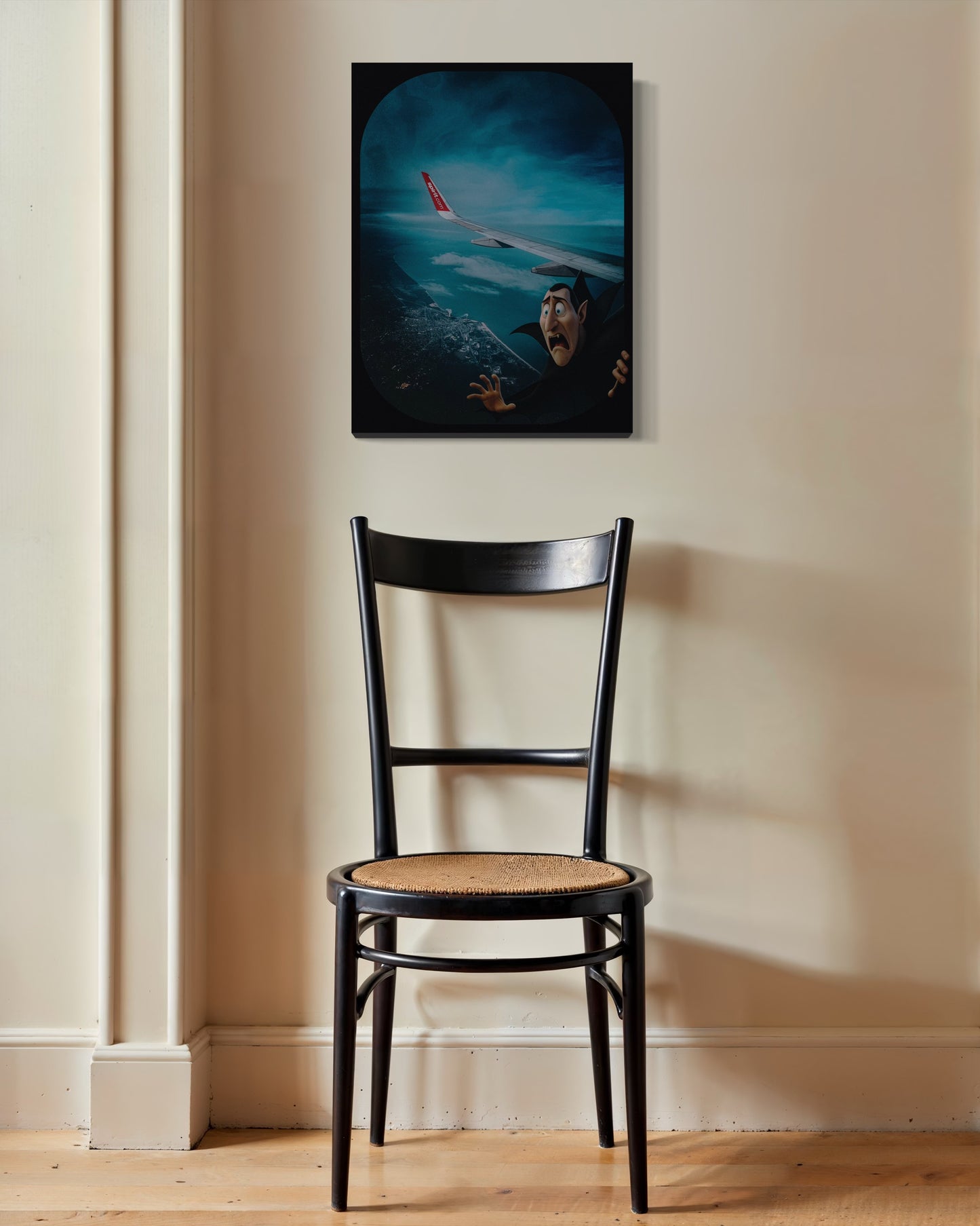 Dracula Airplane Window Print: Humorous Travel Art