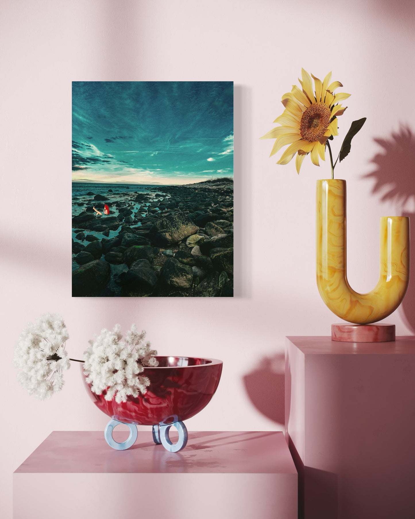 Mermaid Coastal Photography Print: Fantasy Seascape with Black Metal Frame