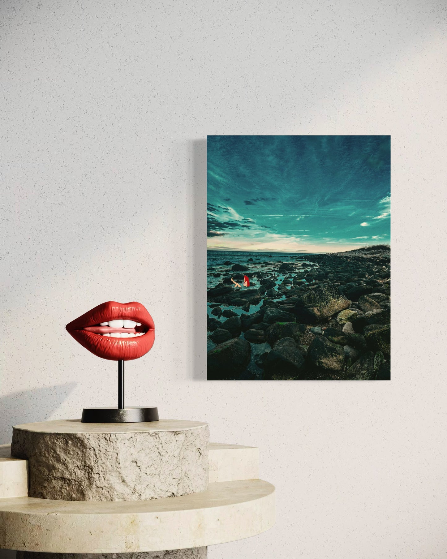 Mermaid Coastal Photography Print: Fantasy Seascape with Black Metal Frame