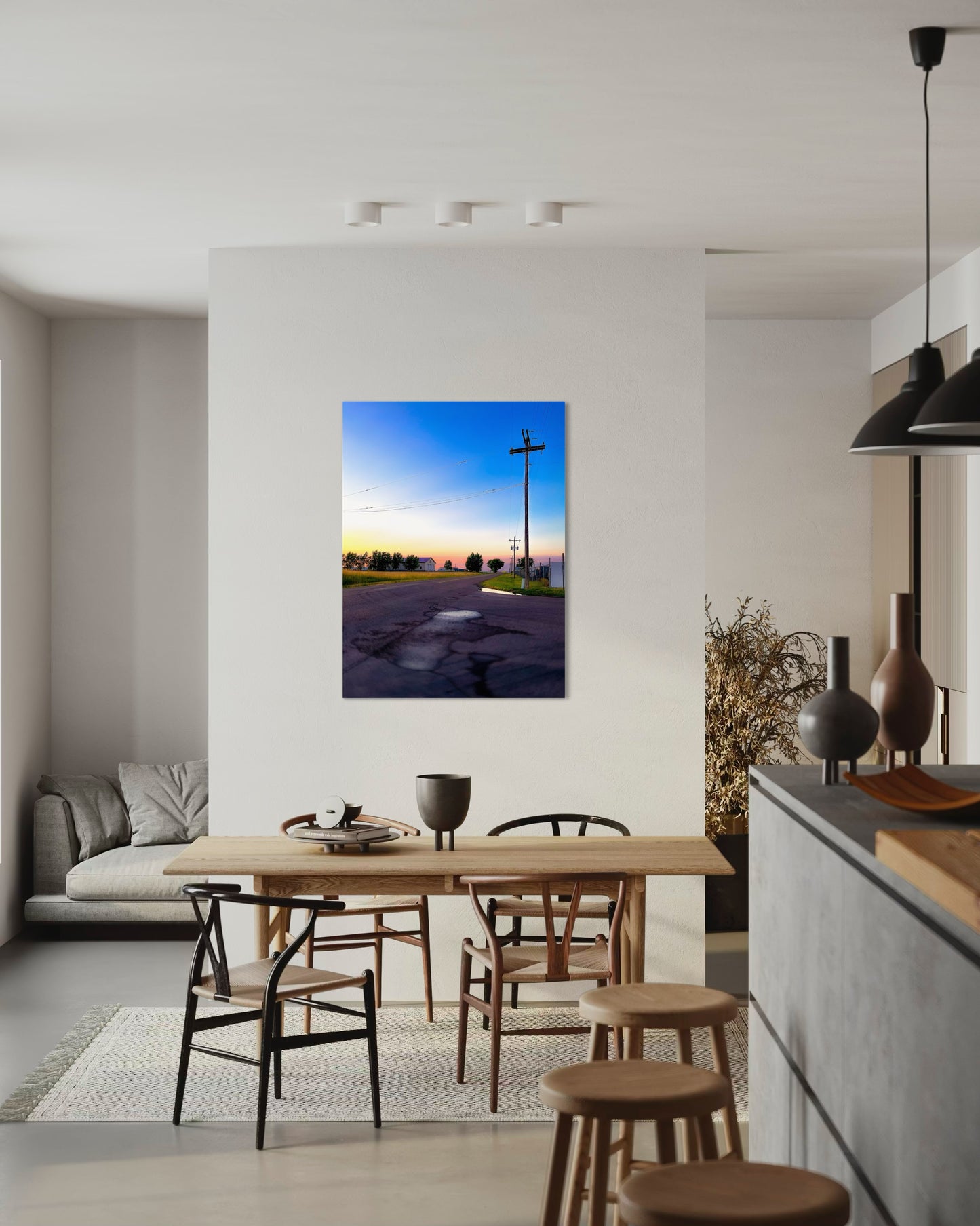 Sunset Road Photography Print: Minimalist Rural Landscape Art