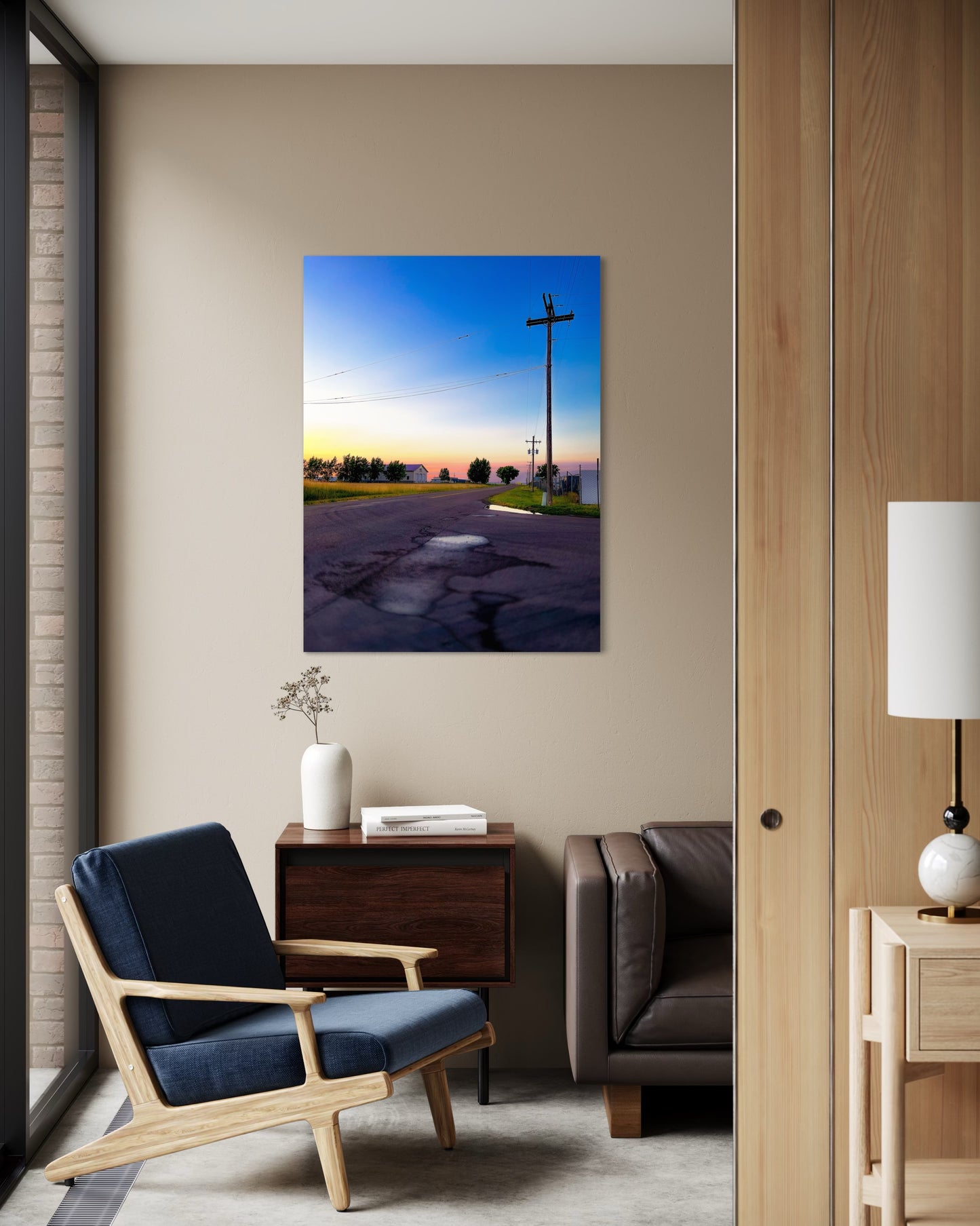 Sunset Road Photography Print: Minimalist Rural Landscape Art