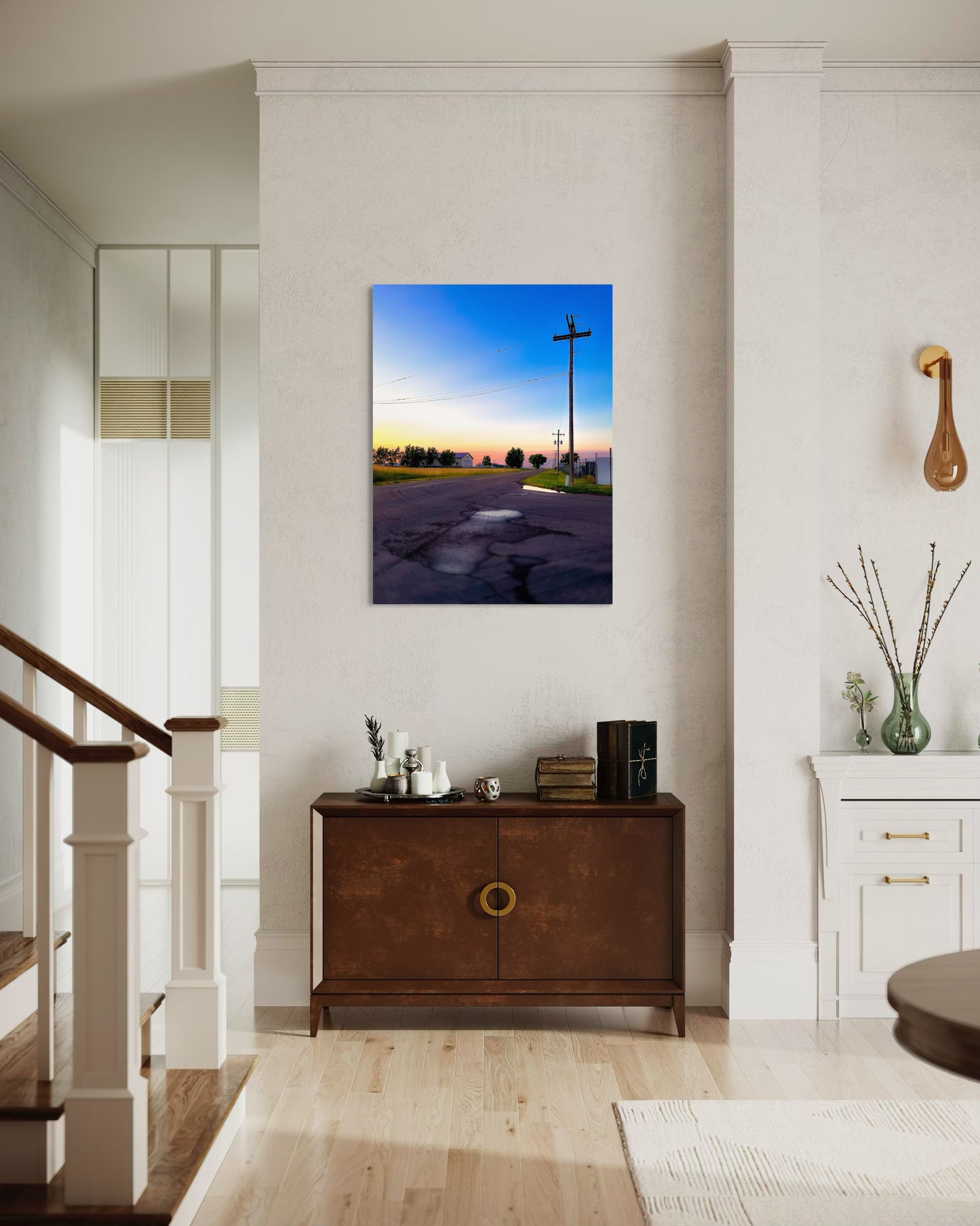 Sunset Road Photography Print: Minimalist Rural Landscape Art