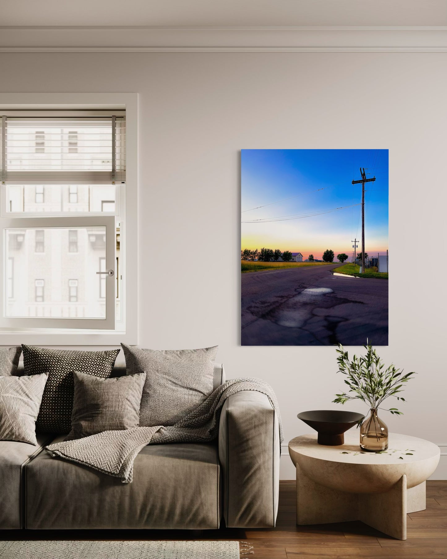 Sunset Road Photography Print: Minimalist Rural Landscape Art