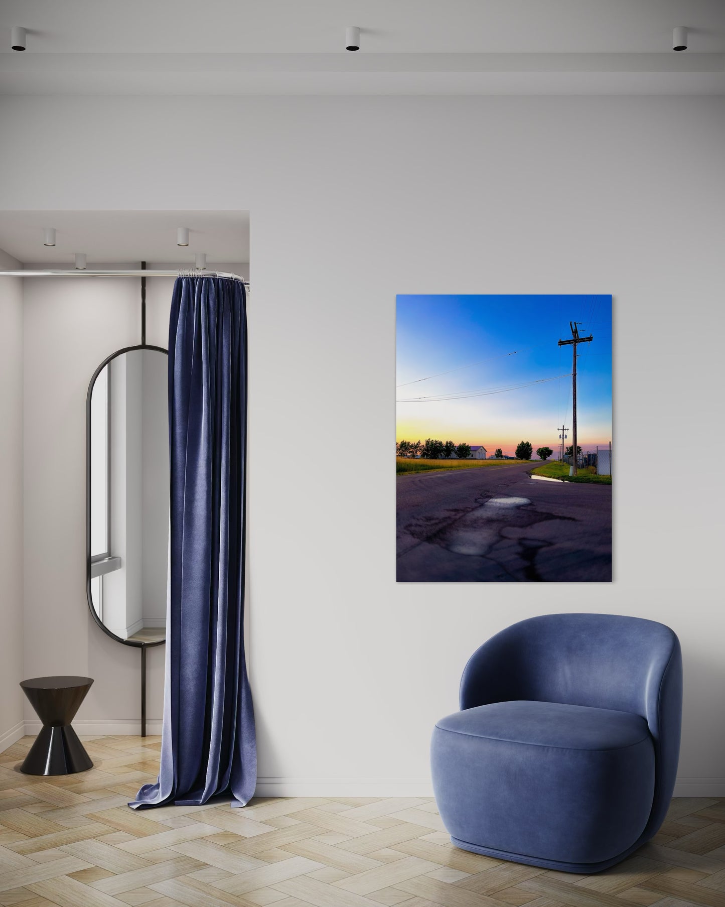 Sunset Road Photography Print: Minimalist Rural Landscape Art