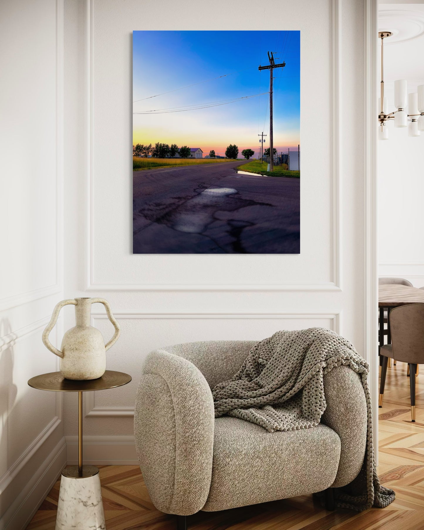 Sunset Road Photography Print: Minimalist Rural Landscape Art