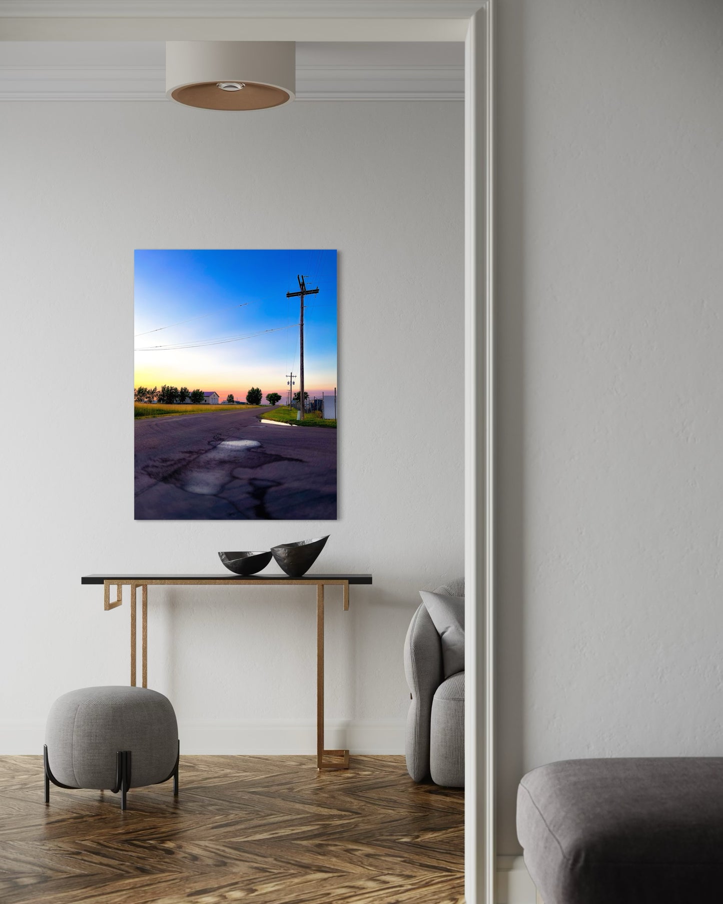Sunset Road Photography Print: Minimalist Rural Landscape Art