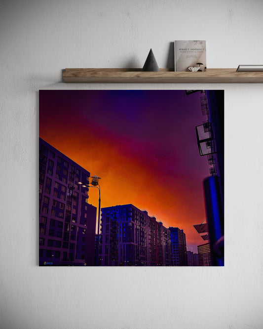 Urban Sunset Photography Print: Modern Fantasy City Wall Art