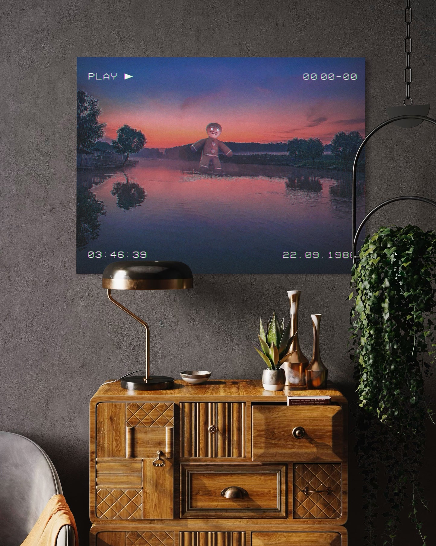 Retro VHS Sunset Dream Art Print: Surreal Fantasy Lake Photography