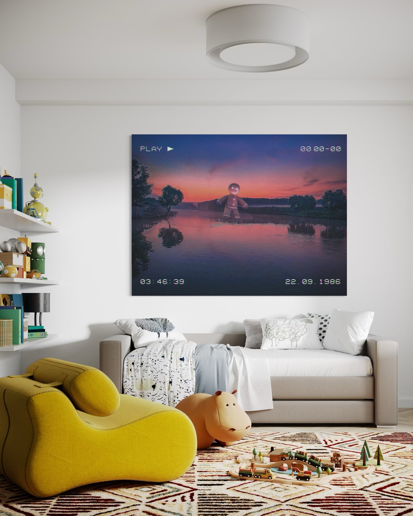 Retro VHS Sunset Dream Art Print: Surreal Fantasy Lake Photography