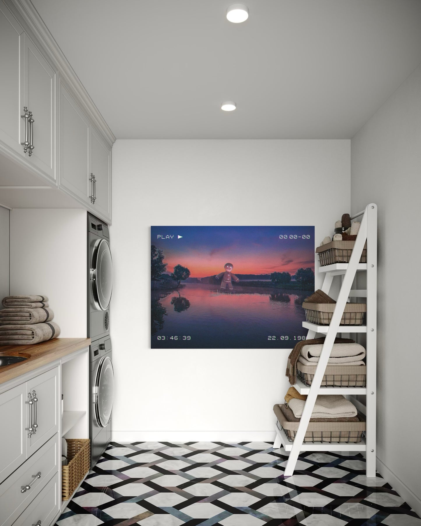 Retro VHS Sunset Dream Art Print: Surreal Fantasy Lake Photography