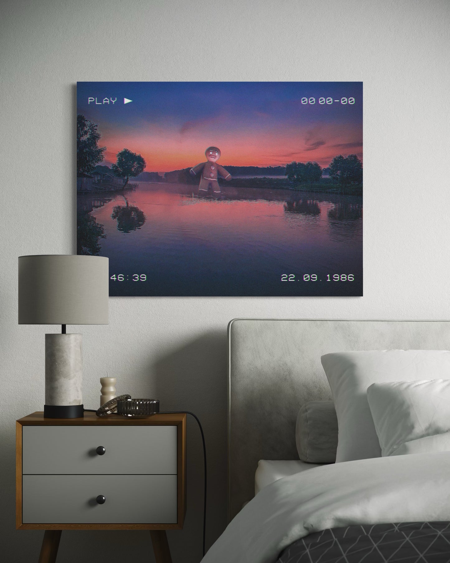 Retro VHS Sunset Dream Art Print: Surreal Fantasy Lake Photography